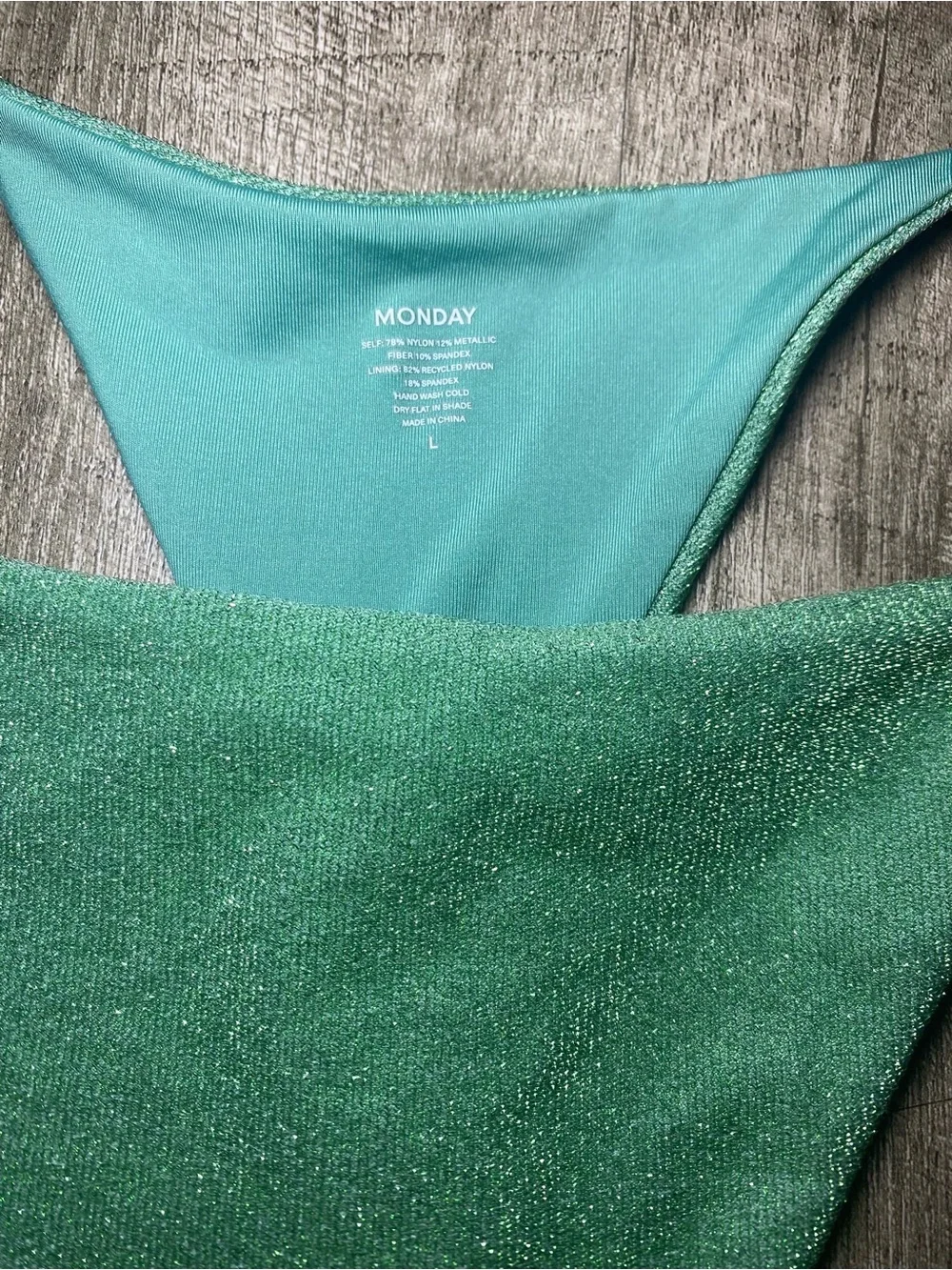 Monday Swimwear Green Shimmer Tie-Side Bikini Bottoms